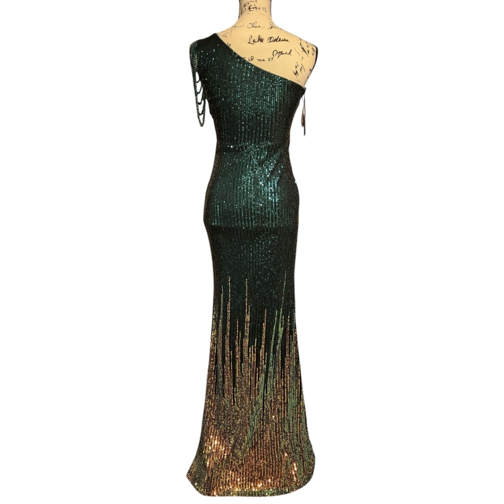🚫SOLD🚫 Missord One Shoulder Beaded Sleeve Gradient Sequin Dress - Picture 10 of 16
